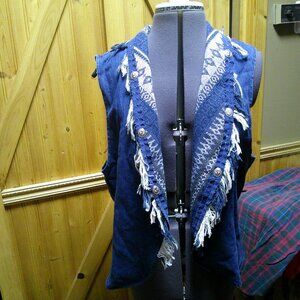 VTG COWGIRL WESTERN DENIM FRINGED CONCHO VEST SZ 16 CITY GIRL USA